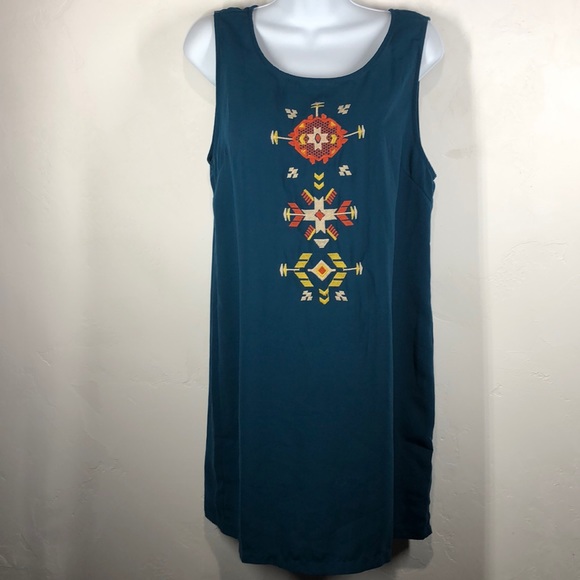 Ya Los Angles teal embroidered dress size large - Picture 1 of 5